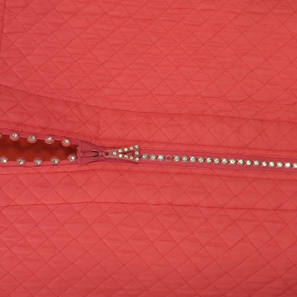Vintage Quaker Factory Silk Hot Pink Quilted Lightweight Jacket Bling Button M - Picture 5 of 10
